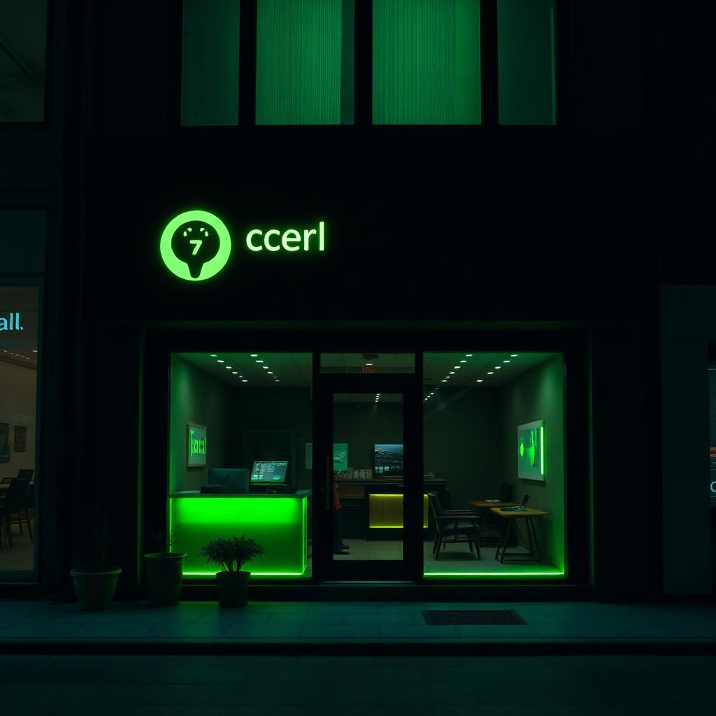 Modern small business storefront at night